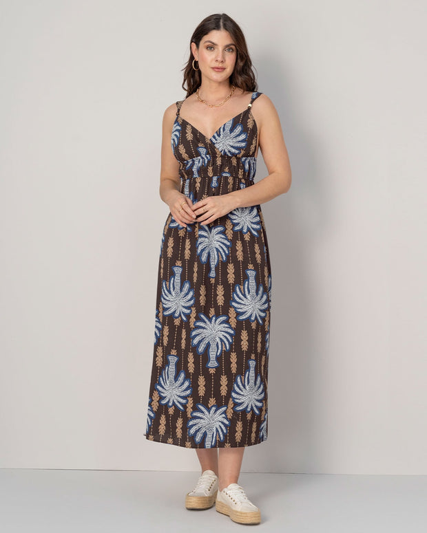 Vestido midi estampado de escote en V