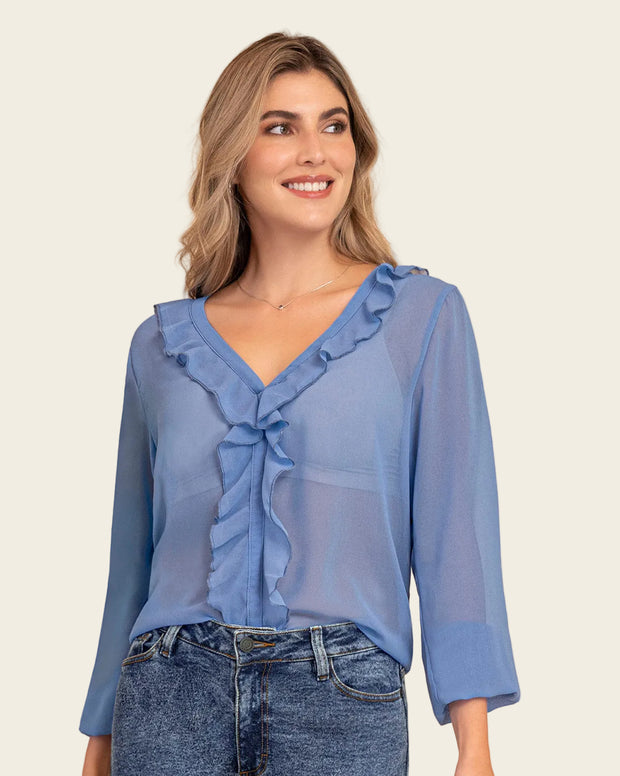 Blusa manga larga con transferencia y boleros