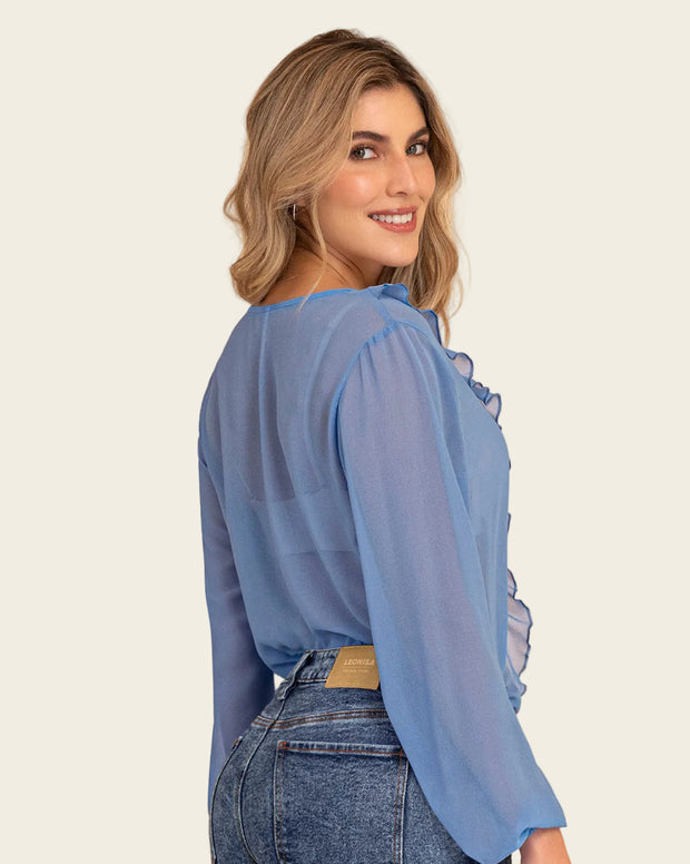 Blusa manga larga con transferencia y boleros