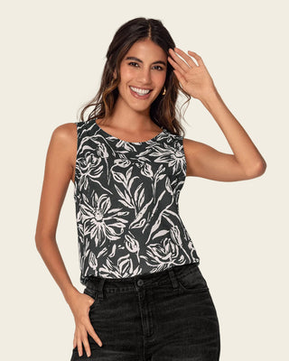 Blusa manga sisa estampada de cuello redondo alto#color_008-negro-est