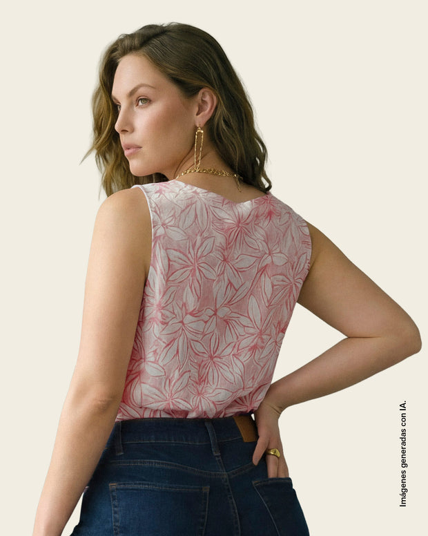 Blusa manga sisa estampada de cuello redondo alto