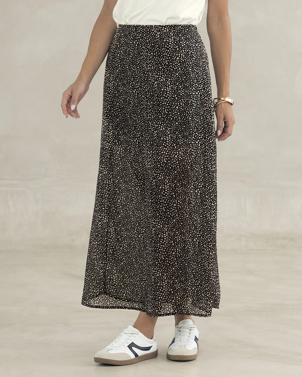 Falda larga en tela con transparencia