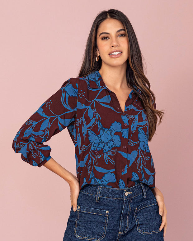 Blusa manga larga estampada en puff