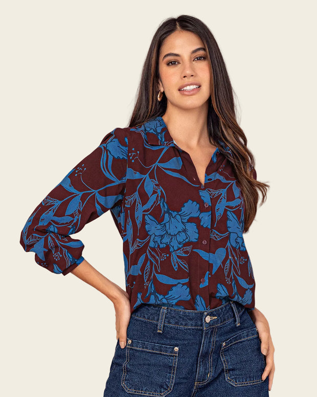 Blusa manga larga estampada en puff
