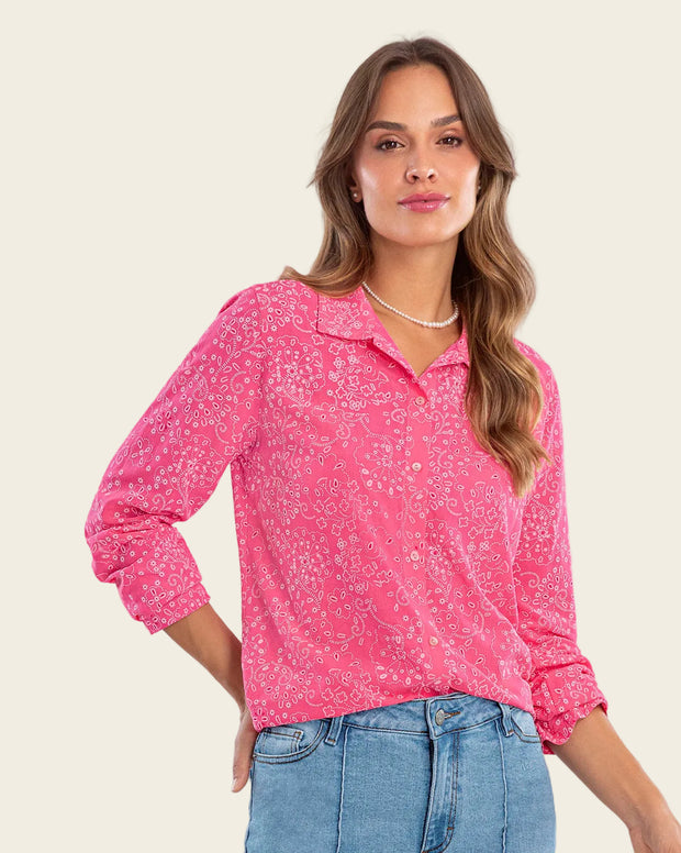 Blusa manga larga estampada en puff