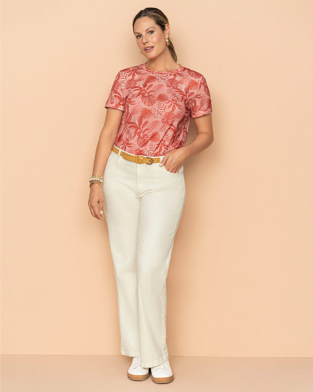 Camiseta manga corta estampada con dobladillo en manga