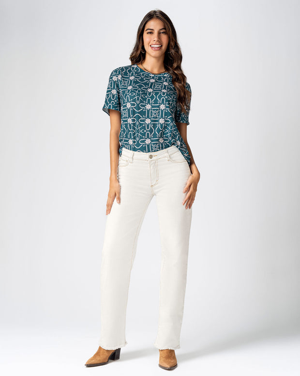 Camiseta manga corta estampada con dobladillo en manga