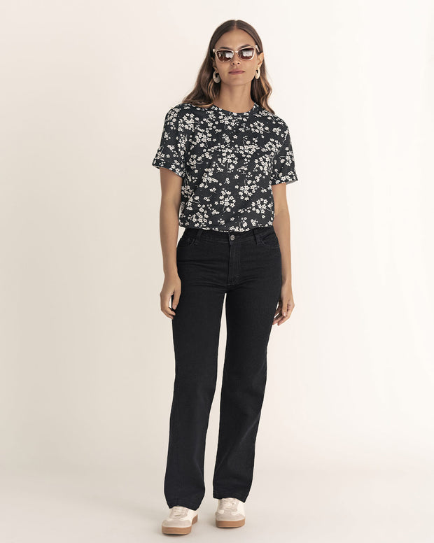 Camiseta manga corta estampada con dobladillo en manga