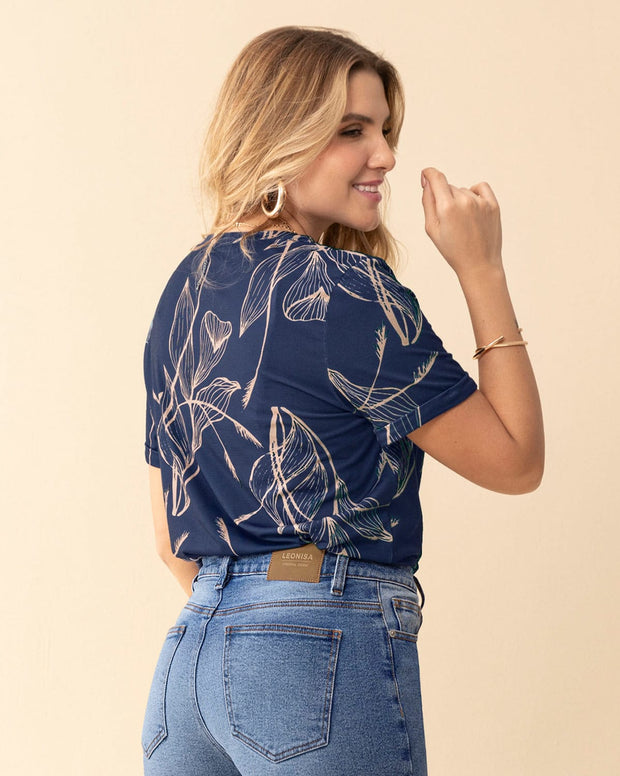 Camiseta manga corta estampada con dobladillo en manga