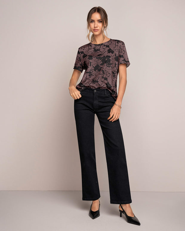 Camiseta manga corta estampada con dobladillo en manga