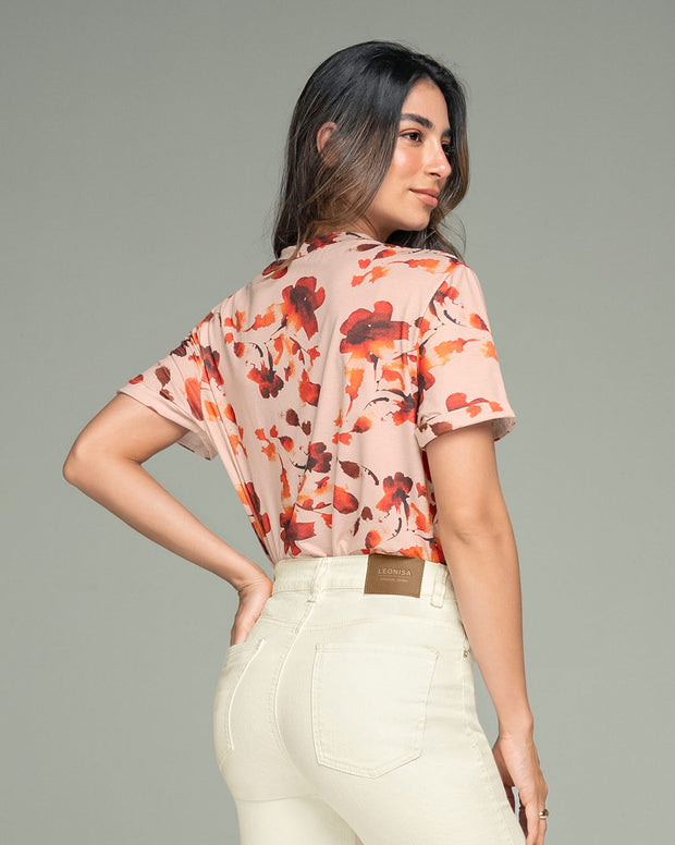 Camiseta manga corta estampada con dobladillo en manga