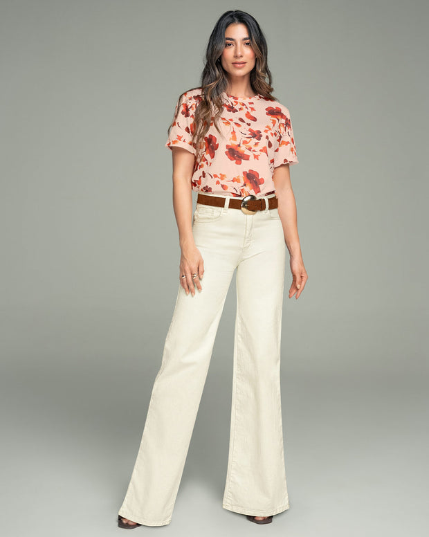 Camiseta manga corta estampada con dobladillo en manga