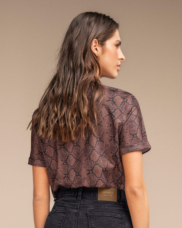 Camiseta manga corta estampada con dobladillo en manga