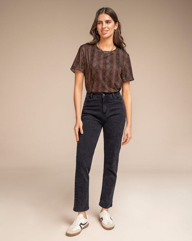 Camiseta manga corta estampada con dobladillo en manga