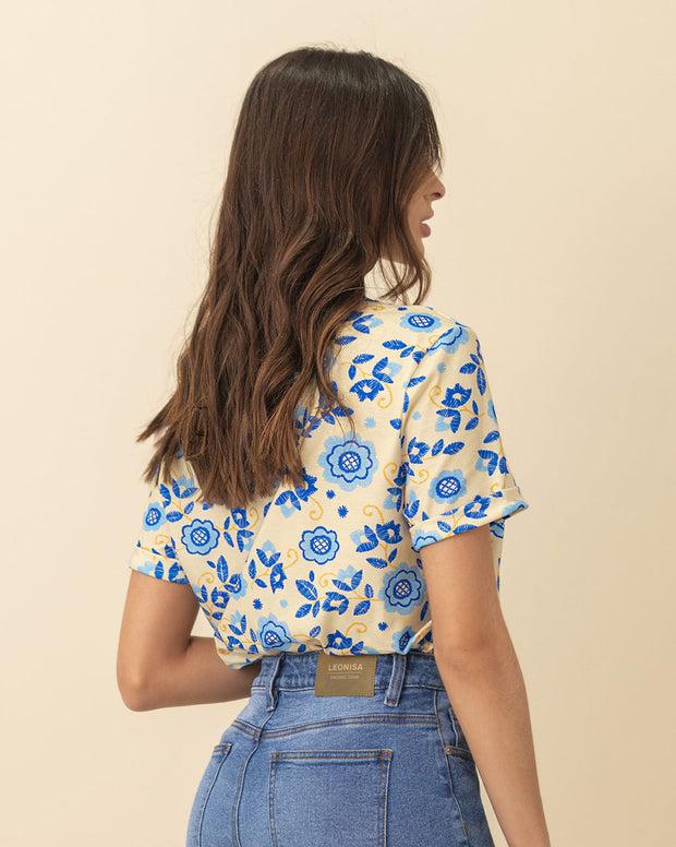 Camiseta manga corta estampada con dobladillo en manga