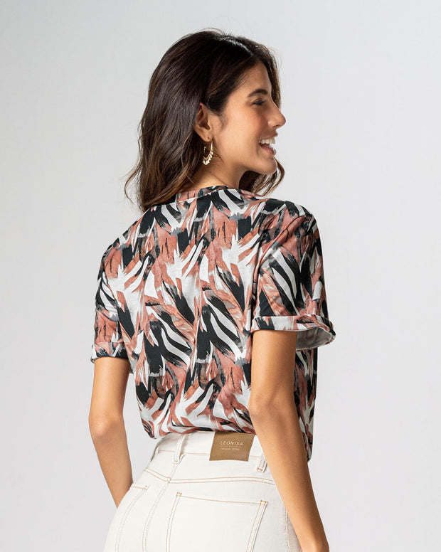 Camiseta manga corta estampada con dobladillo en manga