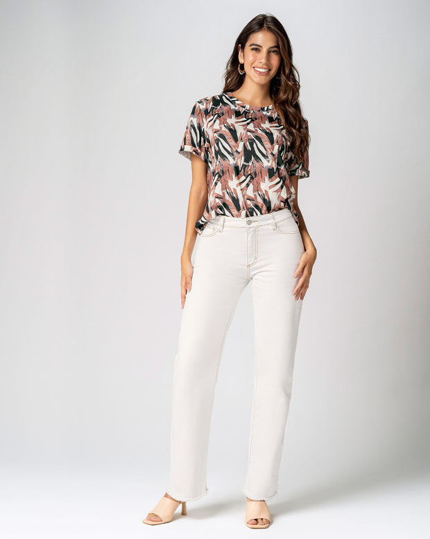 Camiseta manga corta estampada con dobladillo en manga