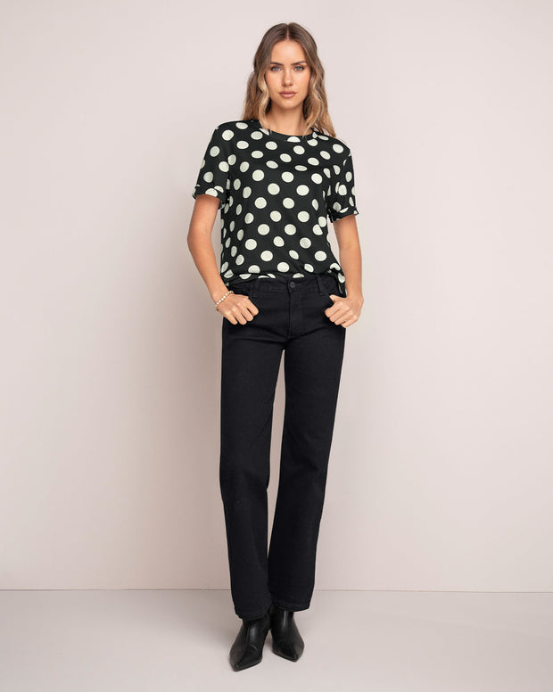 Camiseta manga corta estampada con dobladillo en manga