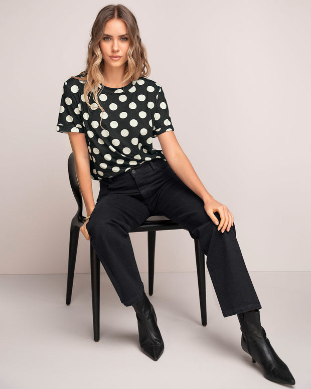 Camiseta manga corta estampada con dobladillo en manga