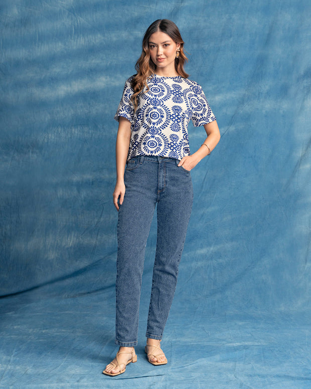 Camiseta manga corta estampada con dobladillo en manga