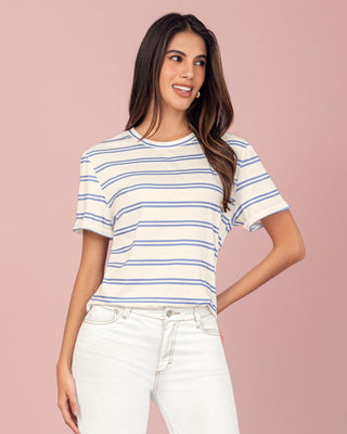Camiseta manga corta estampada con dobladillo en manga#color_112-rayas