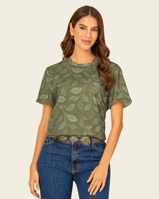 Camiseta manga corta estampada con dobladillo en manga#color_135-hojas