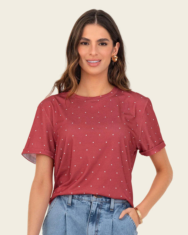 Camiseta manga corta estampada con dobladillo en manga