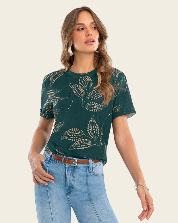 Camiseta manga corta estampada con dobladillo en manga