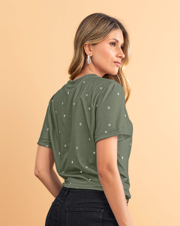 Camiseta manga corta estampada con dobladillo en manga