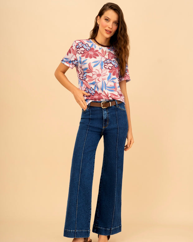 Camiseta manga corta estampada con dobladillo en manga