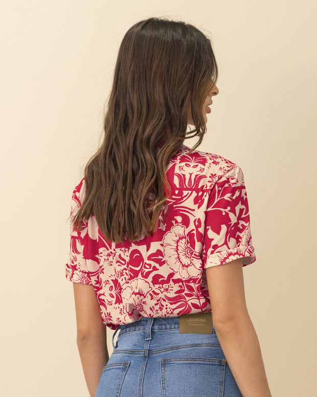 Camiseta manga corta estampada con dobladillo en manga