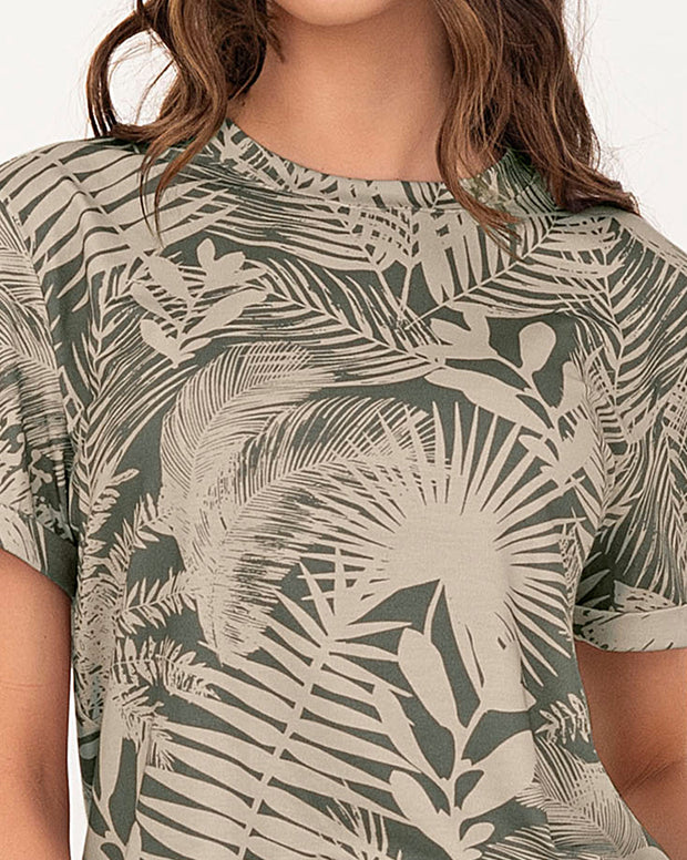 Camiseta manga corta estampada con dobladillo en manga