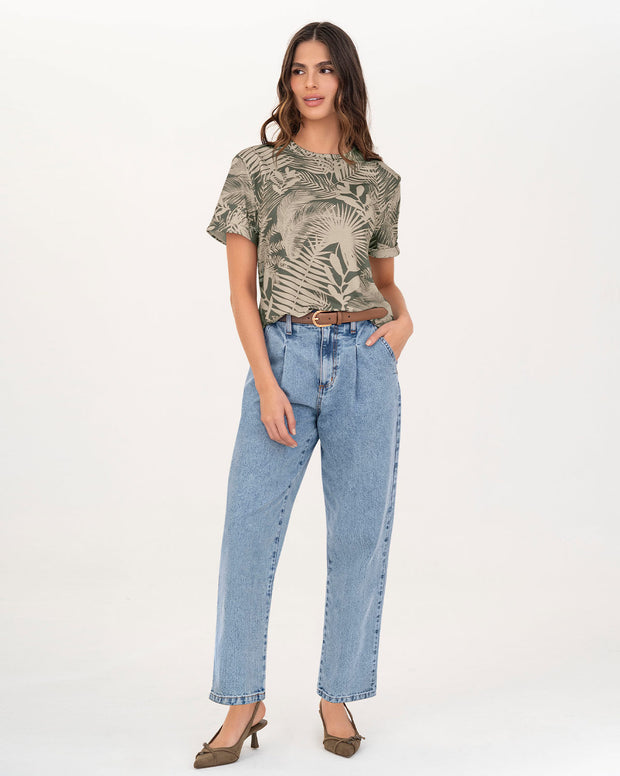 Camiseta manga corta estampada con dobladillo en manga