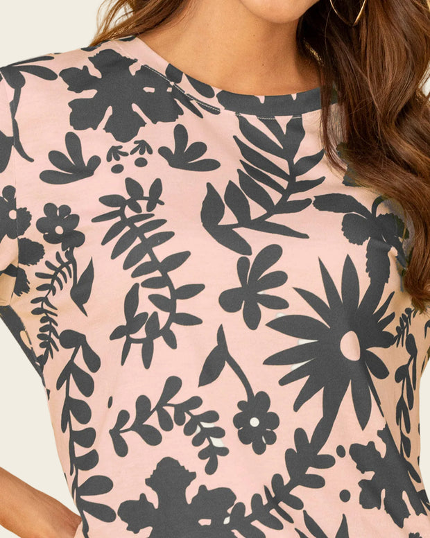 Camiseta manga corta estampada con dobladillo en manga