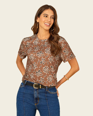 Camiseta manga corta estampada con dobladillo en manga#color_844-flores