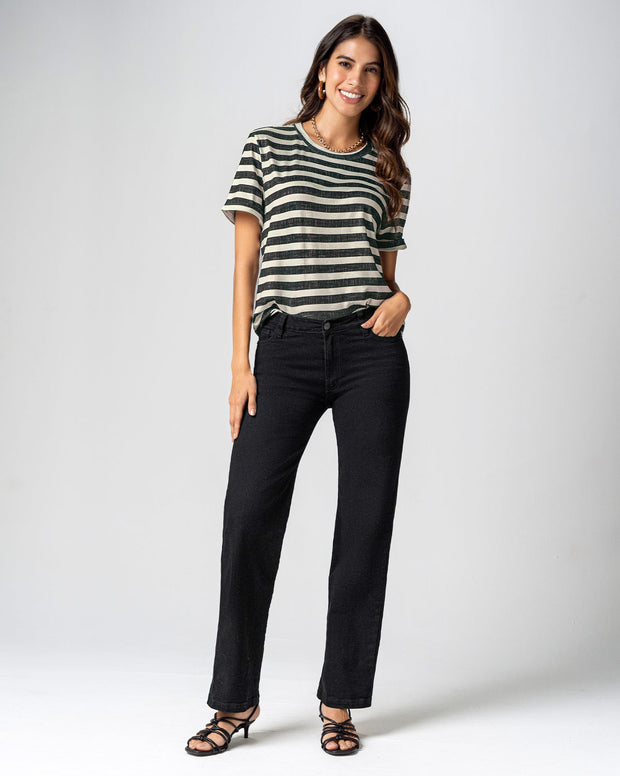 Camiseta manga corta estampada con dobladillo en manga