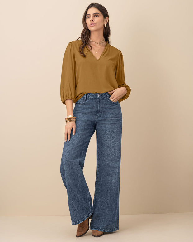 Blusa manga 3/4 con elástico en puños