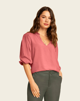 Blusa manga 3/4 con elástico en puños#color_c53-rosado