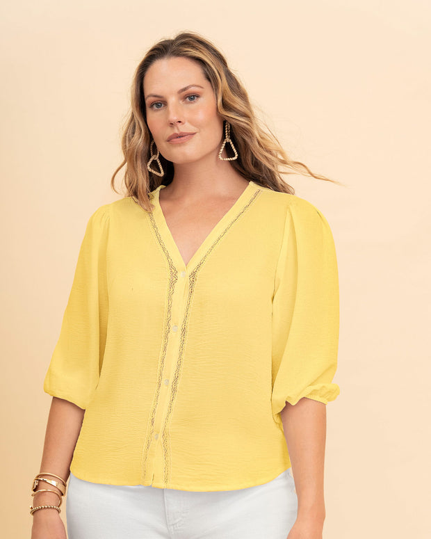 Blusa manga 3/4 en tela craquelada