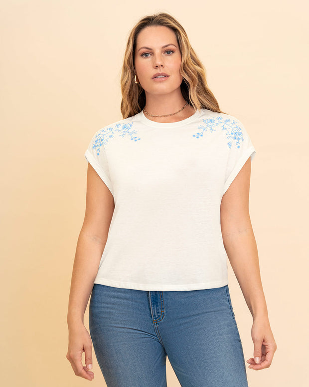 Camiseta manga corta con estampado con relieve