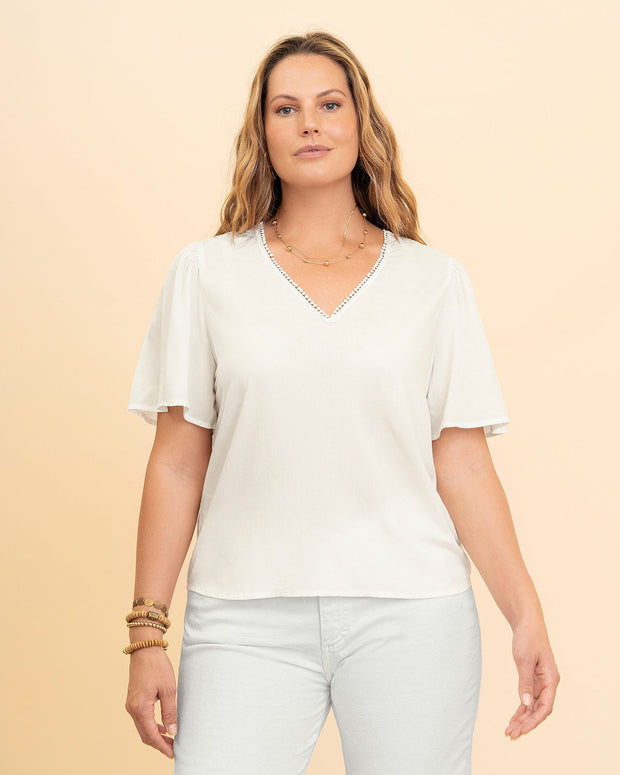 Camiseta manga corta de cuello en V con detalle en borde