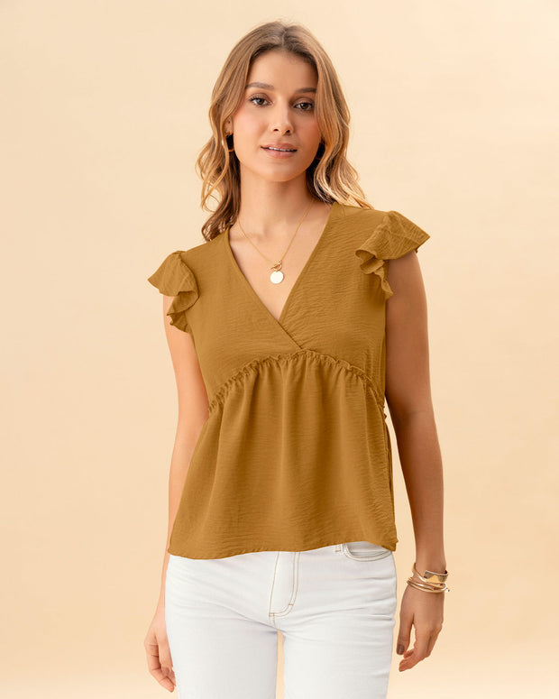 Blusa de mangas con boleros y escote cruzado en V