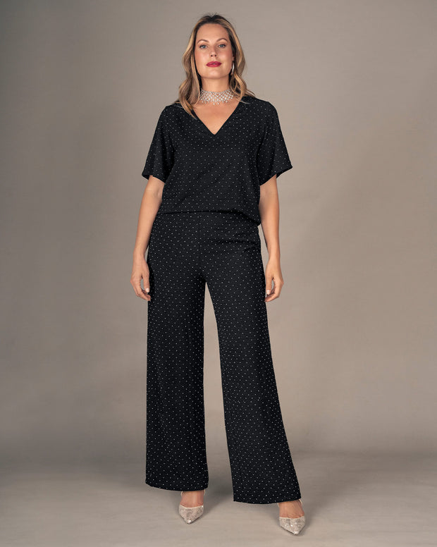 Blusa manga corta con apliques brillantes