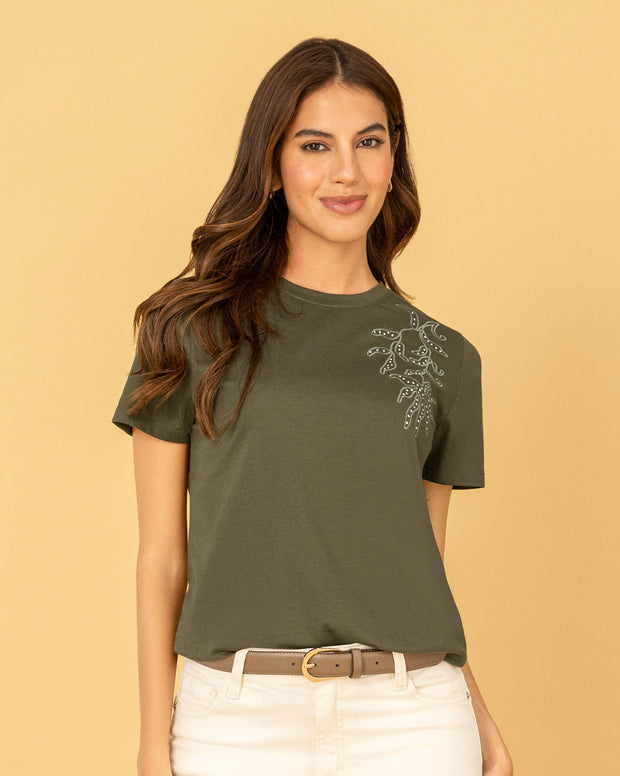 Camiseta manga corta en algodón con estampado en frente