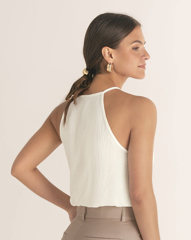 Blusa cuello halter en tela craquelada