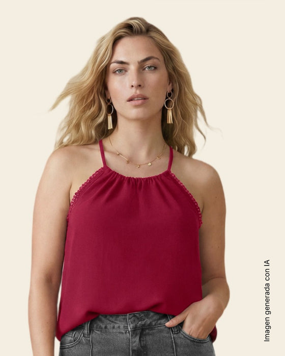 Blusa cuello halter en tela craquelada#color_c34-vino