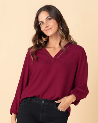 Camiseta manga larga con elástico para efecto volumen#color_c33-vino