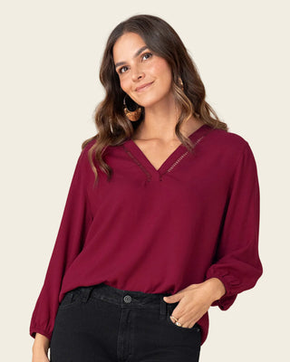 Camiseta manga larga con elástico para efecto volumen#color_c33-vino