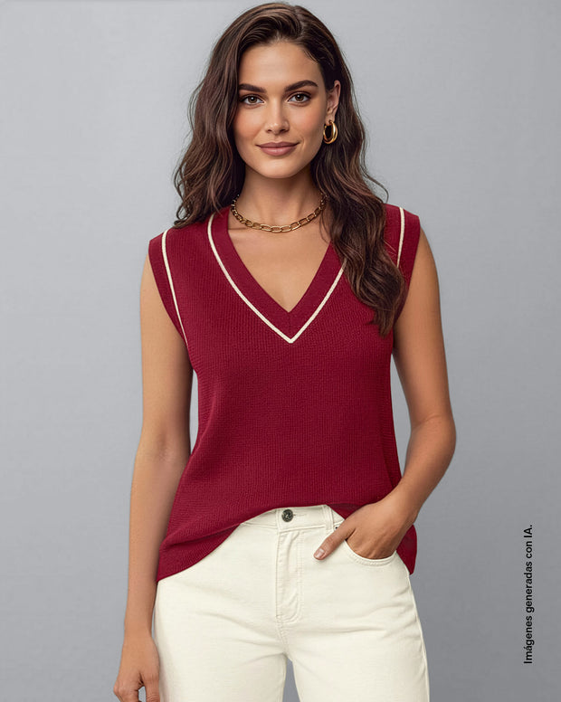 Chaleco con detalles en contraste en cuello y sisa