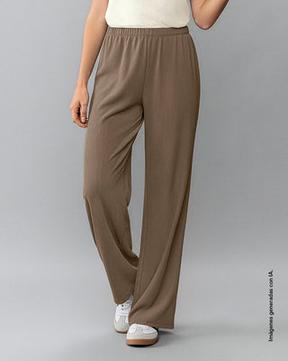Pantalón sporty bota ancha con elástico en cintura#color_084-taupe